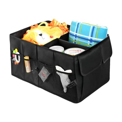 Car Trunk Backseat Organizer, Collapsible Multi Compartment Cargo Storage Box with Pockets, Waterproof Sturdy Oxford Trunk Organizer for SUV Truck Van, Car Accessories