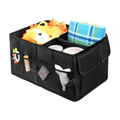 Car Trunk Backseat Organizer, Collapsible Multi Compartment Cargo Storage Box with Pockets, Waterproof Sturdy Oxford Trunk Organizer for SUV Truck Van, Car Accessories