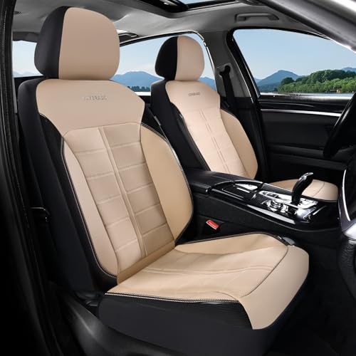 Coverado 3D Air Mesh Front Car Seat Cover, Sports Carbon Fiber Design, Breathable Seat Protectors Airbag Compatible Comfort Universal for Most Cars, Van,Trucks, SUV, Beige - color: Beige, size: Front