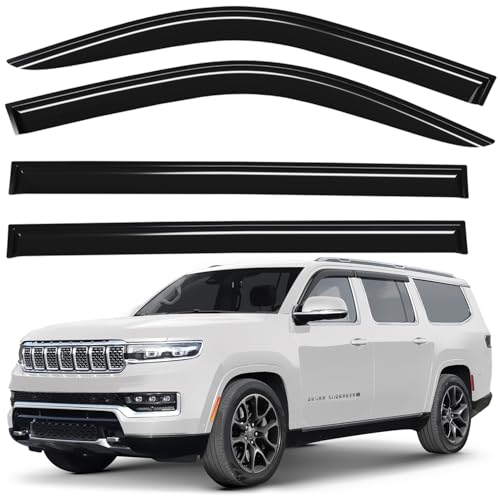 Window Deflectors Smoke Tinted Tape-On Side Window Vent Visor Deflectors Rain Guards Compatible with Jeep Grand Wagoneer L 2023-2026 - 4pcs. GW0702 - color: For Grand Wagoneer L 23-26