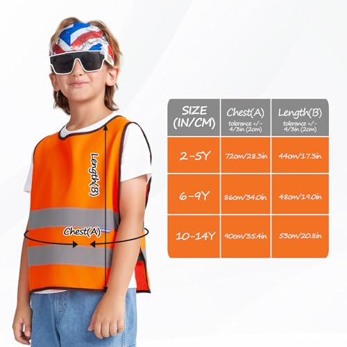 A-SAFETY kids High Vis Reflective construction Safety vest - color: Orange, size: 2-5Year
