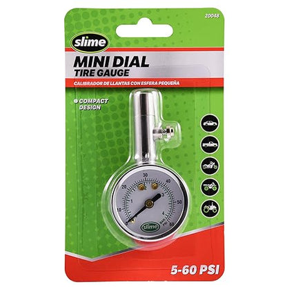 Slime 20048 Dial Gauge, Analogue, Mini, 5-60 psi with Bleeder Valve - size: Mini, style: Analogue
