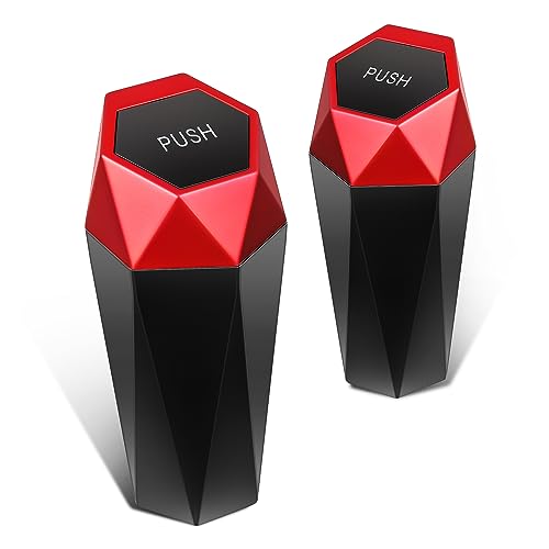 DNA Motoring 2PCS Mini Car Auto Trash Can with Removable Lid, Leakproof Mini Garbage Bin for Automotive Home Office,Black/Red,Set of 2,ZTL-OD-01-RD - color: Black/Red, style: 2pcs