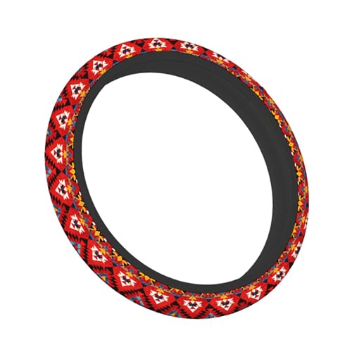 Swono Geometric Red Universal 15" Steering Wheel Covers Traditional Ethnic Tribal Colorful Geometric Pattern Cute Car Steering Wheel Cover for Men Women Girls Car Accessories - color: multi-048