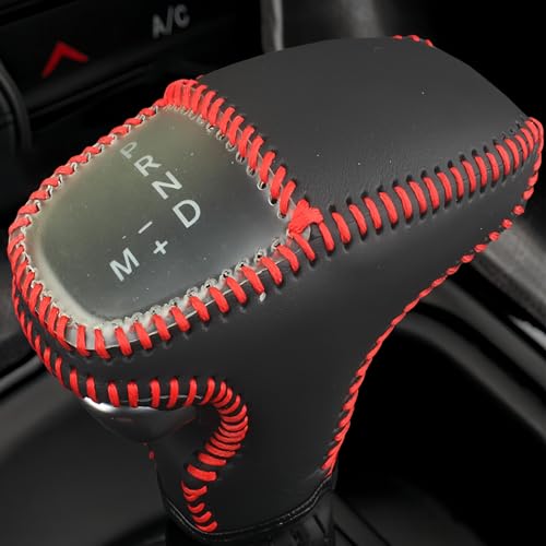 Leather Gear Shift Knob Covers for Dodge Charger Challenger 2015-2023 and Dodge Durango18-23,Carbon Fiber Leather Hand-Stitched Shifter Sleeve - color: Red