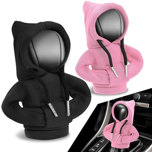 Auto Dynasty 2pcs Car Gear Shift Knob Hoodie, Mini Hoodie Shifter Cover, Automotive Interior Decoration, Gear Shifter Stick Protector, Auto Manual Transmission Lever Cover, Black/Pink - color: Black+Pink, size: 2 PCS