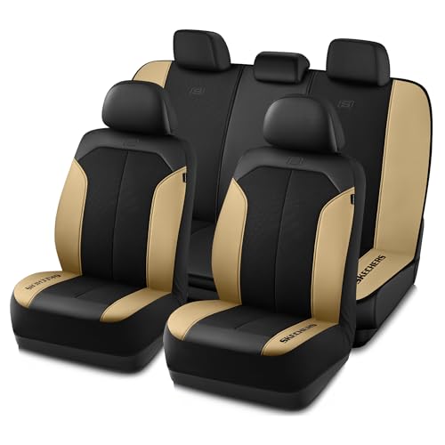 Skechers Car Seat Covers,GOGA Mat Oxford Cloth Seat Covers,Waterproof Car Seat Covers Full Sets,Automotive Universal Fit Seat Cover for Most Cars, Suvs, Trucks,Beige - color: Black & Beige, size: Full Sets