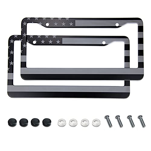 American Flag License Plate Frame - Airxwills Black Frame, 2 Packs Universal Aluminum for Front and Rear Car Tags. - color: Black USA Flag