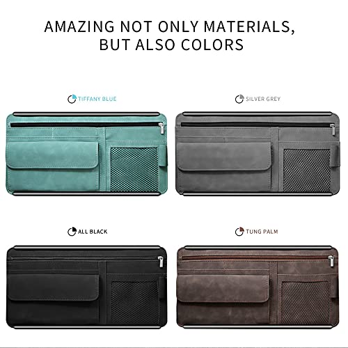Car Sun Visor Organizer - Glasses Case, Note Holder, Suede Zipper, Card Holder - Gray - color: gray