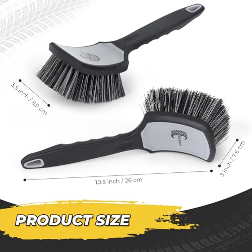 Wheel and Tire Brush Detailing Kit, Soft Rim Brush & Stiff Tire Brush with Silicone Bumper Guard, Non-Slip Ergonomic Handle Car Wash Set for Alloy Wheels, Fenders, Mats - color: BLACK gray