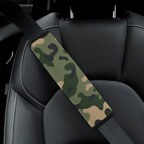 Fashion Car Seat Belt Covers Soft Cushion Pad Car Shoulder Strap Harness Pad Green Camouflage Army Camo - color: Color360