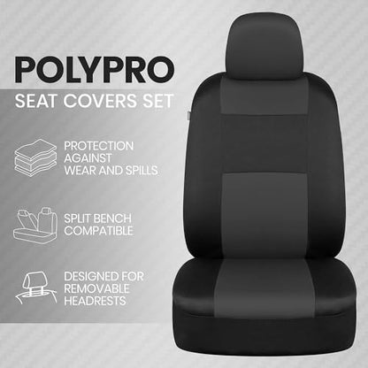 BDK PolyPro 2-Pack Front Car Seat Covers Set in Charcoal/Black - Front Seat Covers for Cars Trucks Vans SUVs Sedans, Easy to Install Front Car Seat Cover Protection, Universal Fit Car Accessories - color: Charcoal Gray
