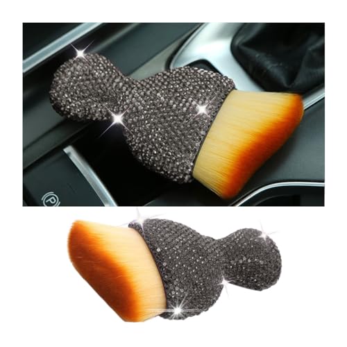 zipelo Auto Interior Dust Brush, Car Detailing Cleaning Brush with Diamond, Bling Handle Soft Bristles Dusting Tool, Scratch Free Dirt Clean Brushes for Vehicle Dashboard, Air Conditioner Vent (Gray) - color: Gray
