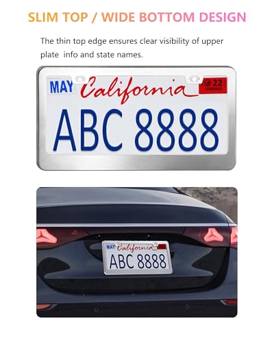 License Plate Frames - 2 Packs Stainless Steel Universal Car Tag Frame for Front and Rear Number Holder with Screws & Chrome Caps - style: Stainless Steel-Wide Frame-A