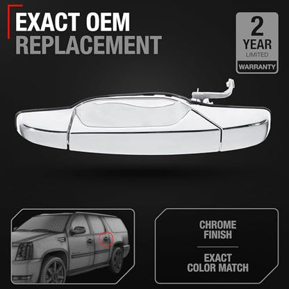 Exterior Rear Driver Door Handle - Compatible with 2007-2013 Chevrolet Avalanche, 07-14 Silverado 1500, 2500, 3500, Suburban, Tahoe; 07-14 GMC Sierra 1500, 2500, 3500, Yukon XL - Chrome - OEM 2273872 - size: Rear Left Driver Side
