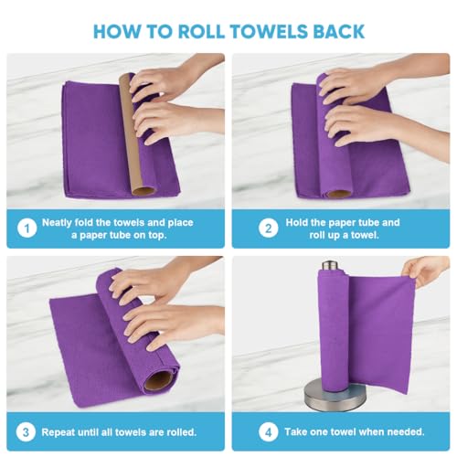 AIDEA Microfiber Cleaning Cloth Roll, 75PK, Reusable Paper Towels Tear Away Cloth, Microfiber Towels for Cars, Lint Free Cleaning Rags for House, Kitchen, Window, 11.5"×11.5", Purple - color: Purple