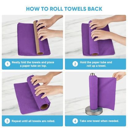 AIDEA Microfiber Cleaning Cloth Roll, 75PK, Reusable Paper Towels Tear Away Cloth, Microfiber Towels for Cars, Lint Free Cleaning Rags for House, Kitchen, Window, 11.5"×11.5", Purple - color: Purple