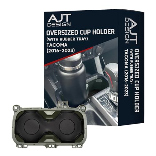AJT DESIGN Oversize Cup Holder with Tray Compatible with Toyota Tacoma 2016–2023 | Fits 3.65" Bottles | Car Cup Holder Organizer | Center Console Upgrade, Tacoma Interior Accessory | Army Green - color: Army Green, style: With Rubber Tray