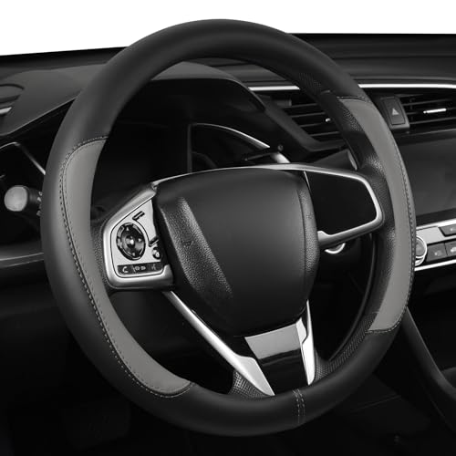 Car Steering Wheel Cover,Microfiber Leather Steering Wheel Cover Universal 14.5-15 inch, Anti-Slip Breathable Auto Wheel Cover Protector for Men Women (Black&Gery) - color: Black&Gery, size: Standard Size [14.5"-15"]