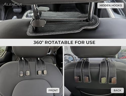 2 Pack Car Seat Back Storage Hooks - Headrest Hooks for Purses and Bags, Leather (Black) - color: Black