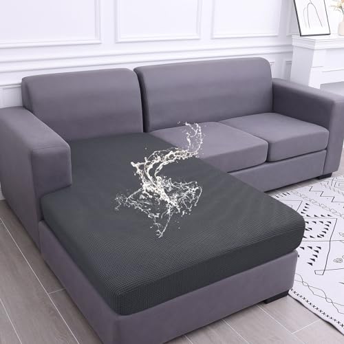 hyha Waterproof Couch Cushion Covers, Sectional Sofa Cushion Slipcovers L Shape, Thick Stretch Jacquard Fabric, Washable Chaise Lounge Cover with Elastic Bottom (1 Piece for Chaise, Grey) - color: Grey, size: Chaise