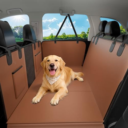 Dog Car Seat Cover for Back Seat, 52"x65" Waterproof Hard-Bottom Hammock with Side Flaps, Heavy-Duty 450lbs, Non-Slip & Scratch-Proof PU Leather Protector for SUV, Truck & Sedan Brown - color: Brown