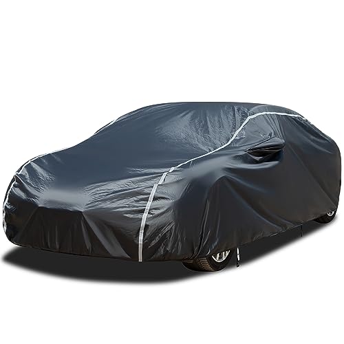 Car Cover Waterproof All Weather, Coverado Soft Cotton Backing Hail Protector Car Cover, Uv Storm Protection Full Exterior Covers with Invisible Mirror Pocket, Universal Fit Sport Car (167"-172") - color: Black (with cotton lining), size: CS: Fit 167-172