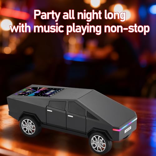 WS-580 Futuristic Pickup Truck Bluetooth Replica Speaker with LED Display Screen – TWS, FM, USB/TF, LED Headlights, Mic, Practical Gift for Car Model Fans, Audio Users & Tech Hobbyists (Black) - color: Black