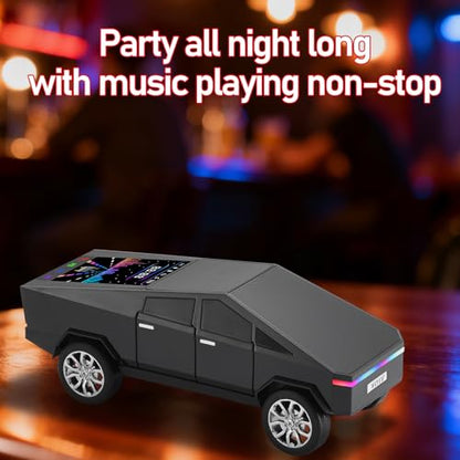 WS-580 Futuristic Pickup Truck Bluetooth Replica Speaker with LED Display Screen – TWS, FM, USB/TF, LED Headlights, Mic, Practical Gift for Car Model Fans, Audio Users & Tech Hobbyists (Black) - color: Black