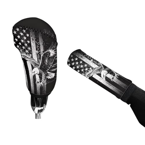 KEIAHUAN 2 Pack PCar Gear Shift Knob Cover & Handbrake Cover Breathable Anti-Slip Comfy Gear Shift Covers Universal for Most Cars,Sedans,SUVs, American Flag Eagle - color: American Flag Eagle-black