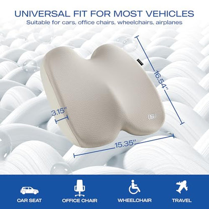 Skechers Seat Cushion, Ergonomic Memory Foam Cushion for Long Sitting Hours on Office & Home Chair, Car Seat Cushion for Sciatica, Coccyx Cushion,Beige - color: Beige