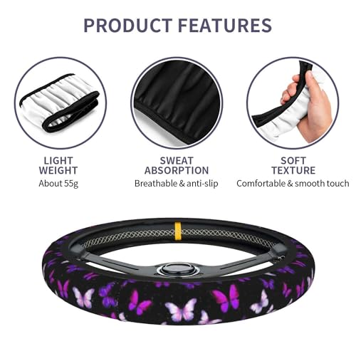 Butterfly Purple Steering Wheel Cover - Butterflys Steering Wheel Cover for Women Purple Butterfly Cute Fashion Car Accessories Anti-Slip Breathable Universal14-15 2 Pieces Car Coasters - color: Purple Butterfly-3