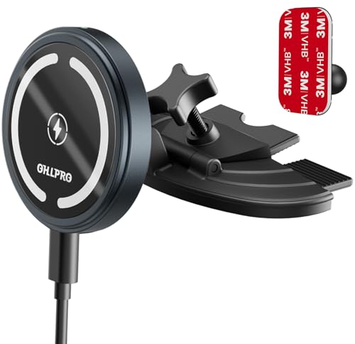 OHLPRO 15W Magsafe Car Mount Charger for iPhone 17, Fast Wireless Charging Magnetic CD Slot Holder with 3M Adhesive Base for Dashboard, Aluminum Shell, Compatible with iPhone 16 15 14 Series, Gray - color: Gray