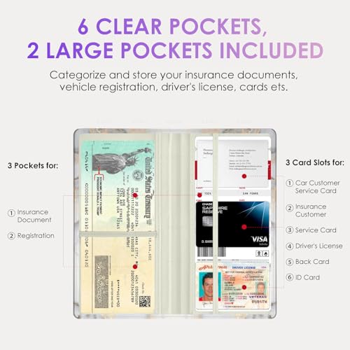 Car Registration and Insurance Holder，Colour Patterns Men Women Car License Document Registration and Insurance Card Holder - color: Grey Marble