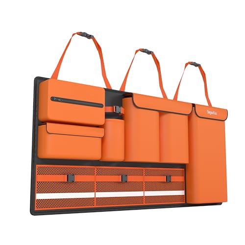 SugarFox Backseat Hanging Trunk Organizer for SUVs, Cars, Trucks & MPVs | Multi-Pocket Storage with Anti-Slip Straps | Space-Saving Auto Accessory for Men & Women | Orange, 37.8" x 18.1" - K230 - color: Oxford fabric-Orange