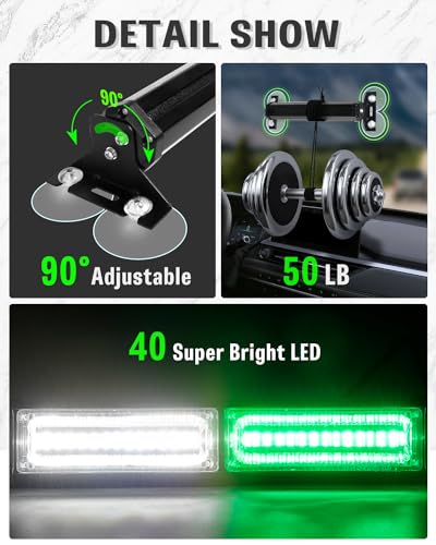 HLauto 1002L Emergency Strobe Traffic Advisor Light Bar: 40LED Dash Safety Warning Flashing Front/Rear Windshield Visor Light for Construction Vehicle, Trucks (2x10.7inch, Green White) - color: #05 Green/White