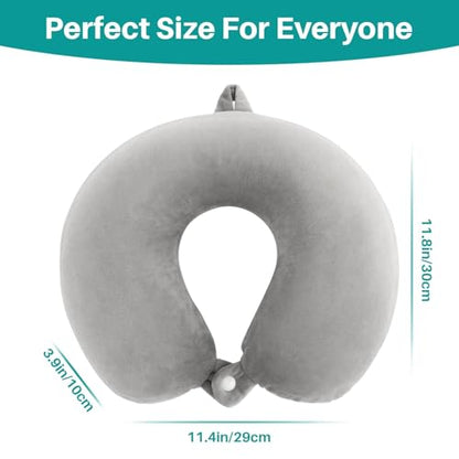RAINFLOW Neck Pillow for Airplane Sleeping – Memory Foam Travel Pillow with Neck & Head Support, U-Shaped Design for Long Flights, Portable Adult Neck Support Pillow with Washable Cover (Grey)
