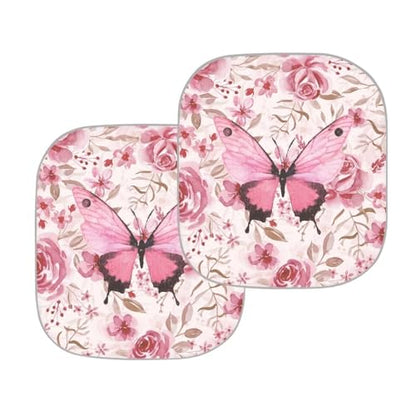 Pink Butterfly Car Sun Shade for Windshield, 2-Pack, Universal Fit, 28.5 x 25.5 inches, Butterfly Print - color: Pink Butterfly
