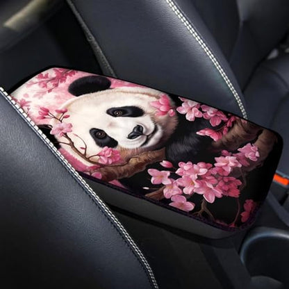 Dreaweet Car Armrest Cover Cherry Blossoms Panda Car Accessories Center Console Cover Replacement,Universal Armrest Cover for Car Center Console for Truck Sedan SUV - color: Cherry Blossoms Panda