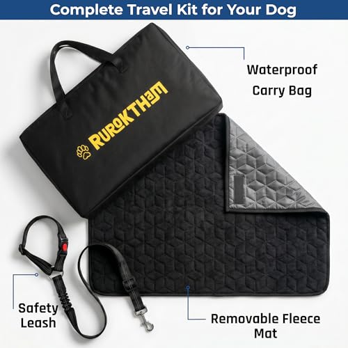 Dog Car Seat for Large Medium Dogs | Waterproof Dog Seat Cover for Back Seat with Hard Bottom | Alloy Twist-Lock Rods | 3 Mesh Windows | Removable Fleece Mat | Cars, SUVs, Trucks (Grey) - color: Grey