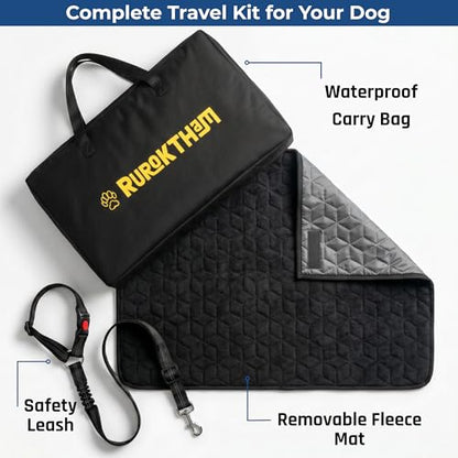 Dog Car Seat for Large Medium Dogs | Waterproof Dog Seat Cover for Back Seat with Hard Bottom | Alloy Twist-Lock Rods | 3 Mesh Windows | Removable Fleece Mat | Cars, SUVs, Trucks (Grey) - color: Grey
