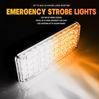 BooYu Amber/White Magnetic Flashing Strobe Light/w Controller, Battery Operated Rechargeable LED Safety Beacon Lights, Portable Emergency Warning Light Bar for Vehicles, Trucks, Car 2-Pcs - color: 2pcs Amber/White