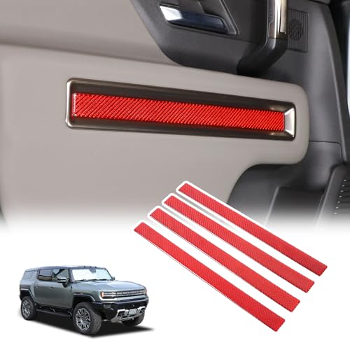 for Hummer EV Accessories Car Inner Door Panel Trim Sticker Real Carbon Fiber Front Rear Door Handle Panel Protection Cover Decoration Sticker Molding Compatible with Hummer EV 2024 2025 4PCS (Red) - color: Red