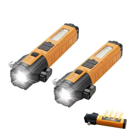 Solar Flashlights for Car Emergency Flashlight, Multi-Functional Escape Tool with Window Breaker Seatbelt Cutter Alarm Buzzer, Zoomable Spotlight for Roadside Assistance, Camping, Survival Yellow-2P - color: Yellow-2P