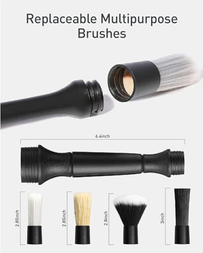 Fantasticlean 9PCS Car Interior Detailing Set, Microfiber Cloth & Applicator, Double-Head Detailing Brushes, Natural Bristles, Scratch-Free, Ultra-Soft for Seats Leather Care or Cleaning - size: IT-ACS03-NT