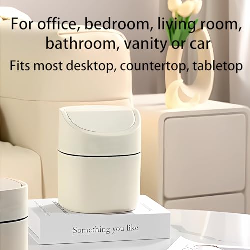 Mini Desk Trash Can with Lid, Tiny Countertop Garbage Can, Small Swing-Lid Table Top Trash Bin, Removable Plastic Desktop Waste Basket with Trash Bags 180Pcs for Vanity Bathroom Bedroom Office Car