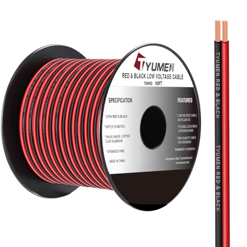 TYUMEN 16 Gauge Wire 100FT, 16/2 AWG Red Black Hookup Electrical Wire LED Strips Extension Cord 12V/24V DC Cable, 16AWG 2 Conductors Flexible Wire for in-Home, Autos, Schools use - size: 100 Feet, style: 16/2 Gauge