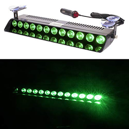 AUXMOTEC Green Led Strobe Flash Light Emergency Warning 12-Led Sucker Dashboard Interior Roof Windshield Dash Safe Caution Hazard Light with Suction Cups for Car Vehicle Boat SUV Firemen Fog DC 12V - color: Green