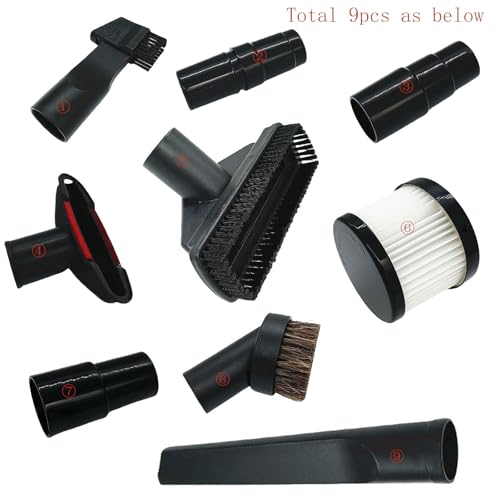 9Pcs 123539-7 123486-2 Vacuum Attachments Parts Replace for DEWALT DCV501HB DCV501LN DCV5011H with Soft Horsehair Dust Brush and Vacuum Cleaner Filter Adapter Kit Household Cleaning