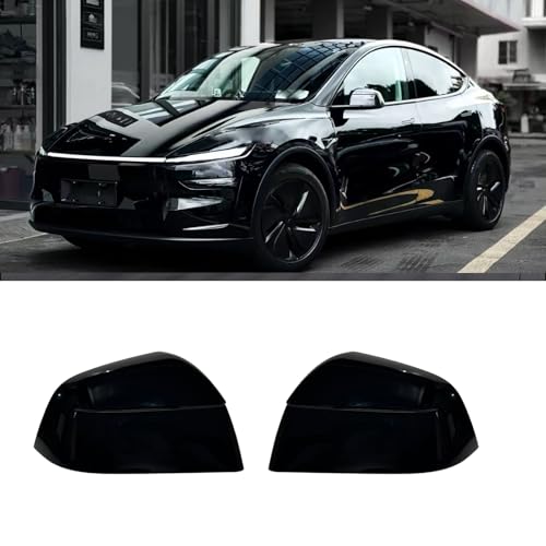 Compatible with Tesla Model Y Juniper Side Mirror Cover Replacement 2025 (Universal 2021-2024), Left & Right Side Rearview Mirror Cover Cap for Model Y Juniper Accessories(Black)2pcs - color: Black